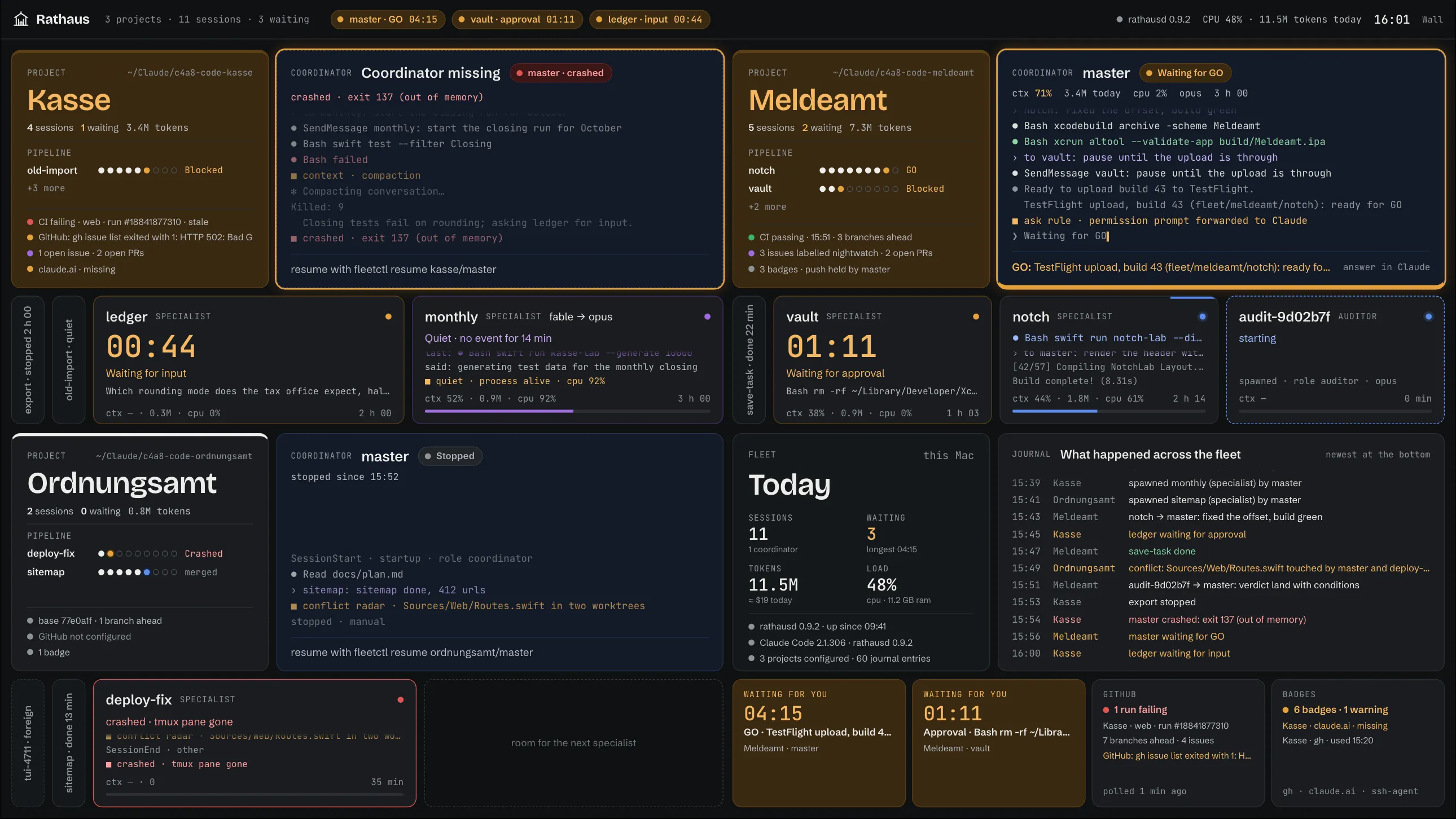 The same board in Wall mode, dark, with larger text for a second screen.